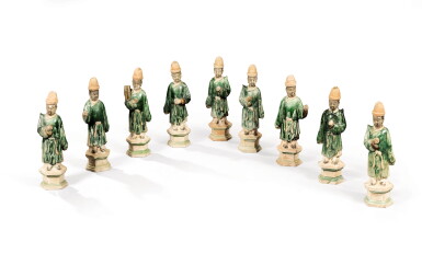 View full screen - View 1 of Lot 306. A group of nine glazed-pottery figures of attendants, China, Ming Dynasty.
