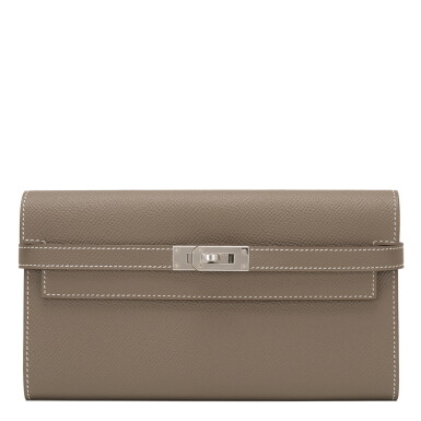 View full screen - View 1 of Lot 52. Hermès Etoupe Kelly Long Wallet of Epsom Leather with Palladium Hardware.