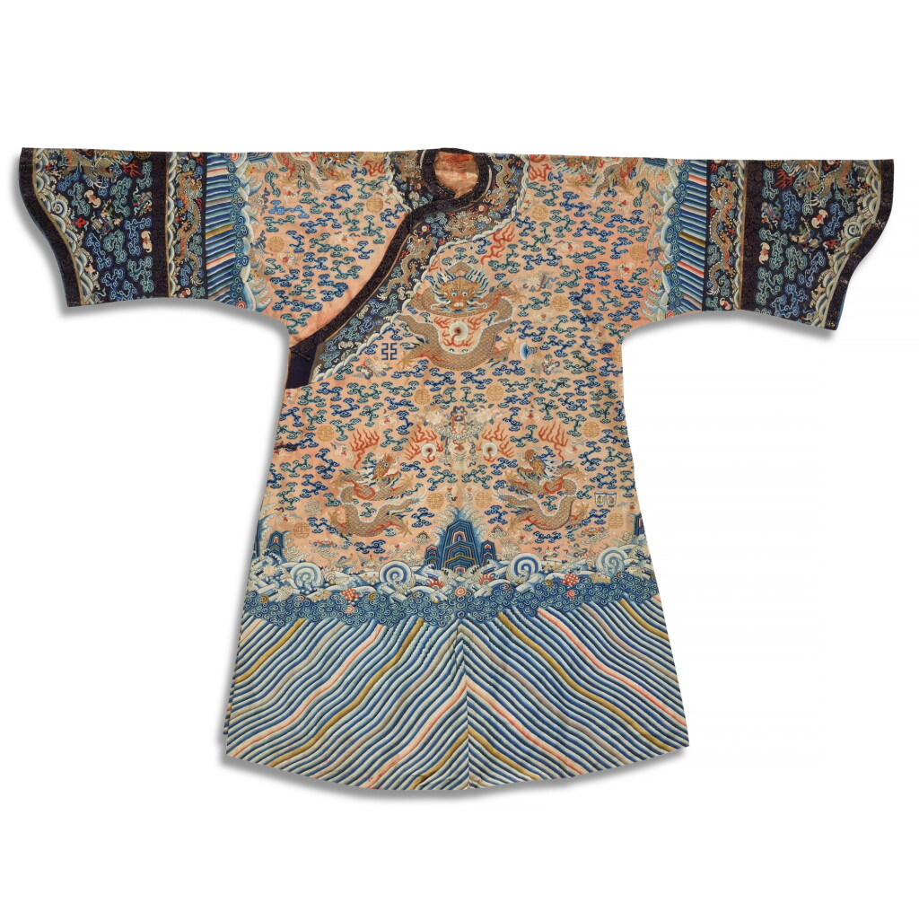 View full screen - View 1 of Lot 168. An apricot-ground kesi twelve-symbol 'dragon' robe, Qing dynasty, 19th century.