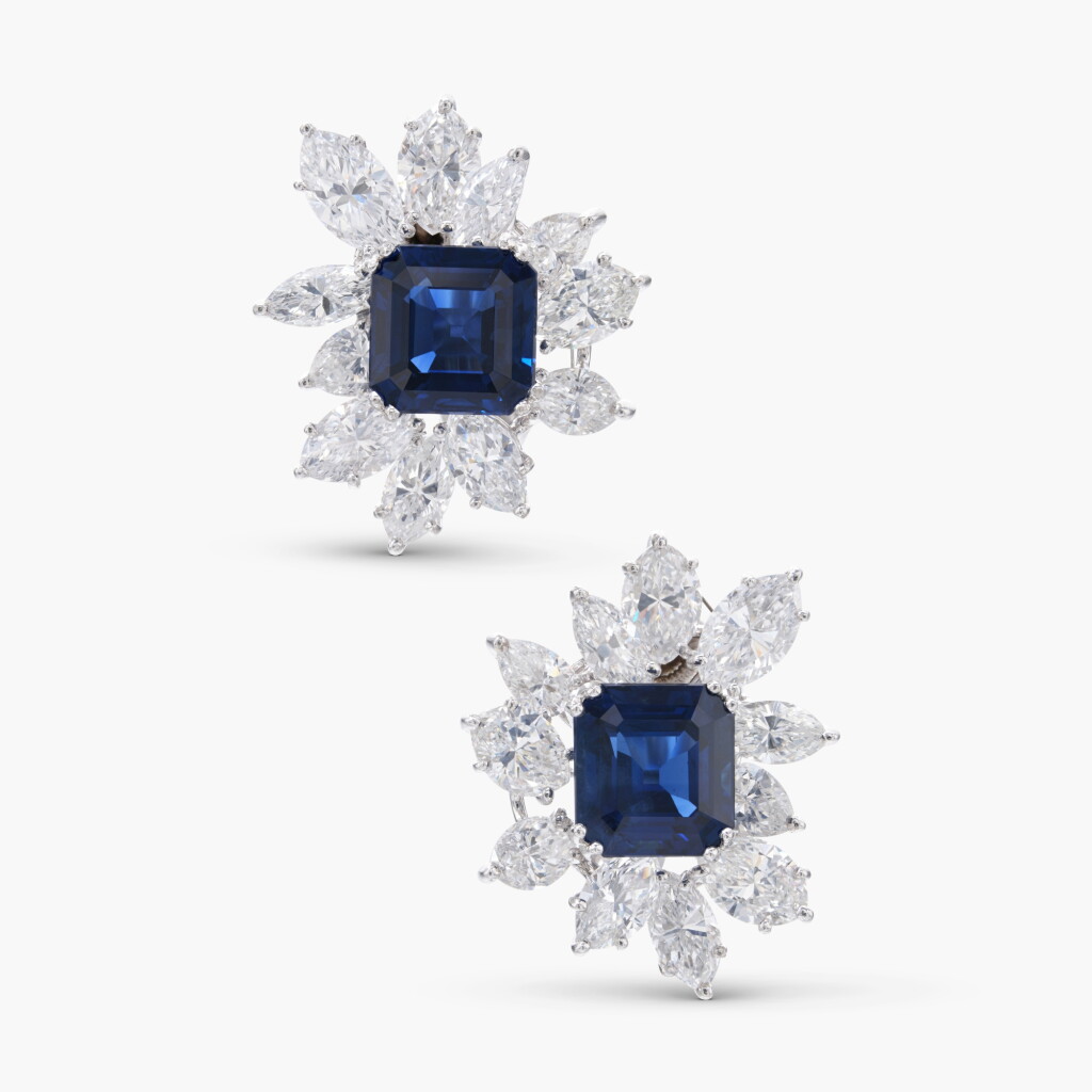 View full screen - View 1 of Lot 804. Pair of Sapphire and Diamond Earrings.