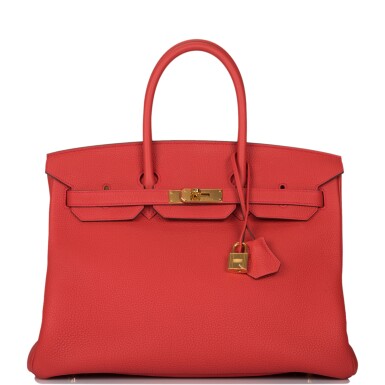 View full screen - View 1 of Lot 22. HERMÈS | VERMILLION BIRKIN 35CM OF TOGO LEATHER WITH GOLD HARDWARE.