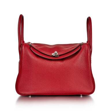 View full screen - View 1 of Lot 8361. Rouge H Clemence Lindy 34 Palladium Hardware, 2007 | 愛馬仕 Rouge H 紅色 Clemence 牛皮34公分 Lindy 包,配鍍鈀金屬件,2007年.