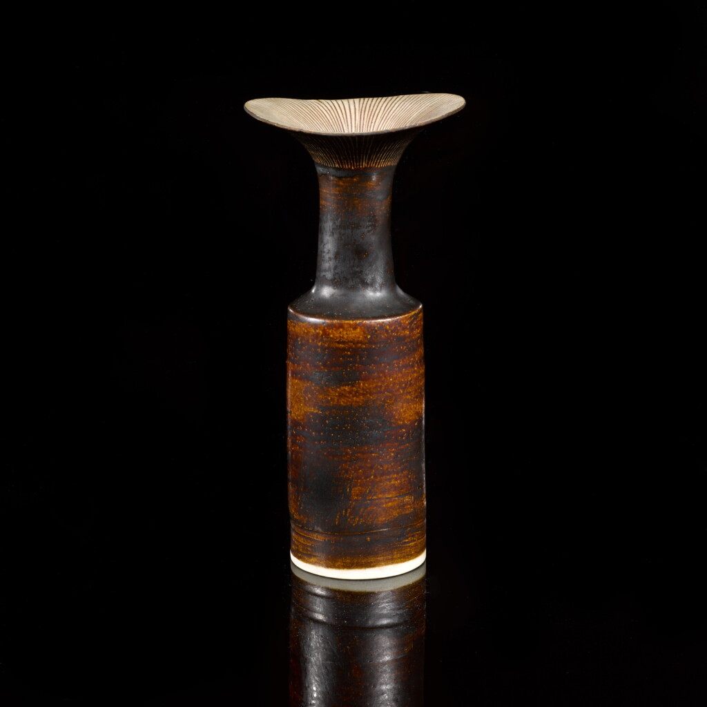 View full screen - View 1 of Lot 81. DAME LUCIE RIE | LONG NECKED VASE WITH FLARING RIM.
