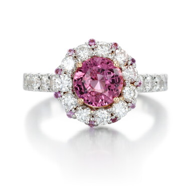 View full screen - View 1 of Lot 70. Padparadscha sapphire and diamond ring .