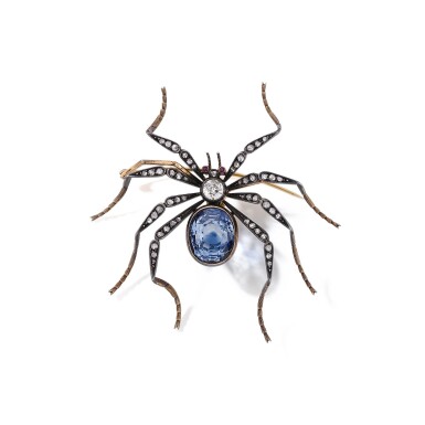 View full screen - View 1 of Lot 437. Broche saphir et diamants | Sapphire and diamond brooch.