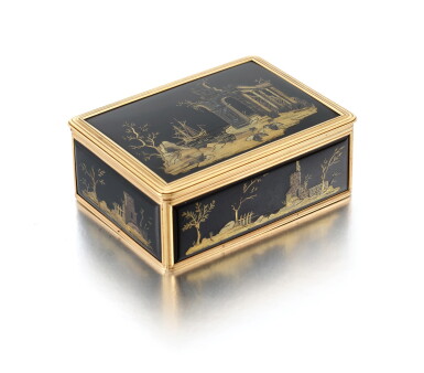 View full screen - View 1 of Lot 168. A French lacquered gold-mounted snuffbox, the lacquer panels 18th century, the gold mounts, Claude-Henry Lemercier, Paris 1819-1833 | Tabatière en laque montée en or, les laques XVIIIe siècle, la monture en or par Claude-Henry Lemercier, Paris, 1819-1833.