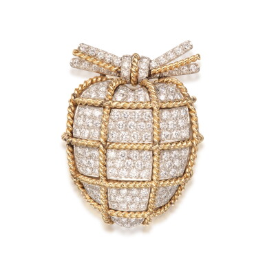 View full screen - View 1 of Lot 208. Gold and Diamond 'Wrapped Heart' Clip-Brooch.