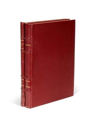 View full screen - View 1 of Lot 40. Diderot | Le Neveu de Rameau, Paris, 1929, 2 volumes, red morocco, original illustrations by Jeanniot.