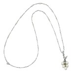 Natural pearl and diamond pendant necklace, circa 1910
