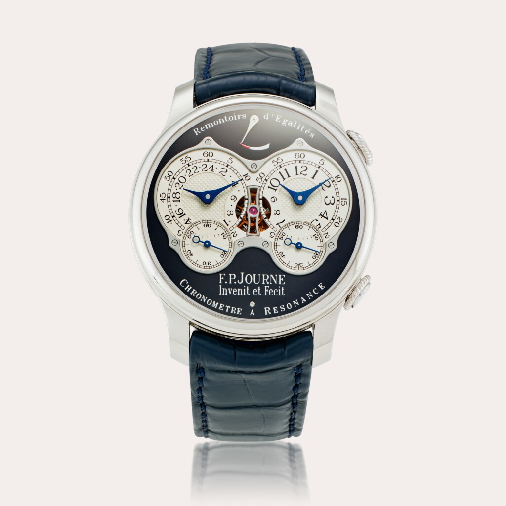 全螢幕檢視 - 查看31Chronomètre à Résonance ‘Black Label’ | A platinum dual time wristwatch with power reserve indication and constant force remontoire, Circa 2022的1
