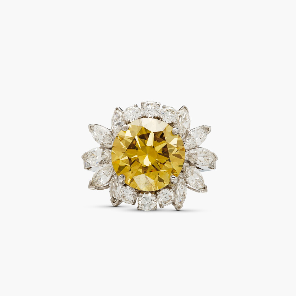 View full screen - View 1 of Lot 281. Fancy Deep Brownish Yellow Diamond and Diamond Ring.