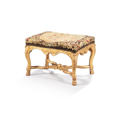 View full screen - View 1 of Lot 93. A Louis XIV giltwood stool, circa 1700.