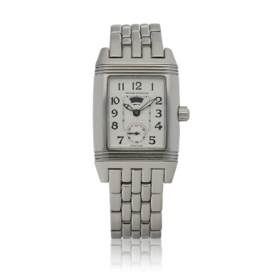 View full screen - View 1 of Lot 136. Reverso Gran' Sport, Ref. 296.8.74 Stainless steel and diamond-set dual time zone reversible wristwatch with day-night indication and bracelet Circa 2005.