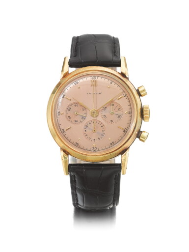 View full screen - View 1 of Lot 44. GÜBELIN | A YELLOW GOLD CHRONOGRAPH WRISTWATCH WITH REGISTERS CIRCA 1975.