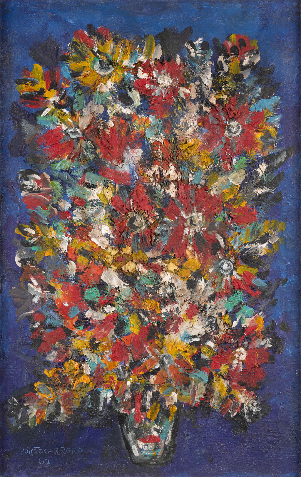 View full screen - View 1 of Lot 29. Flores con fondo azul.