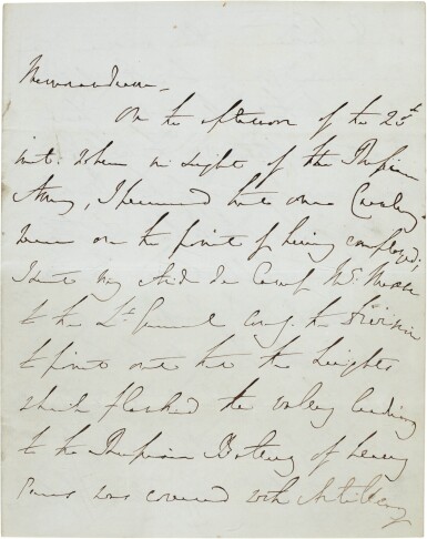 View full screen - View 1 of Lot 19. Charge of the Light Brigade--James, Earl of Cardigan | Autograph memorandum describing the Charge, 27 October 1854.