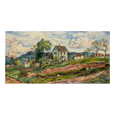 View full screen - View 1 of Lot 136. DAVID BURLIUK | LANDSCAPE WITH HOUSE.