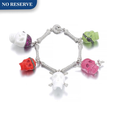 View full screen - View 1 of Lot 123. MICHELE DELLA VALLE | EMERALD, RUBY AND DIAMOND CHARM BRACELET, 'SKULL' .