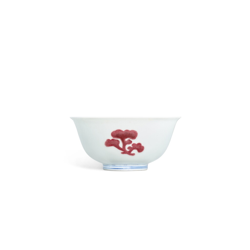 View full screen - View 1 of Lot 3353. An underglaze-blue and copper-red 'lingzhi' bowl, Mark and period of Kangxi | 清康熙 釉裏紅靈芝紋盌 《大清康熙年製》款.