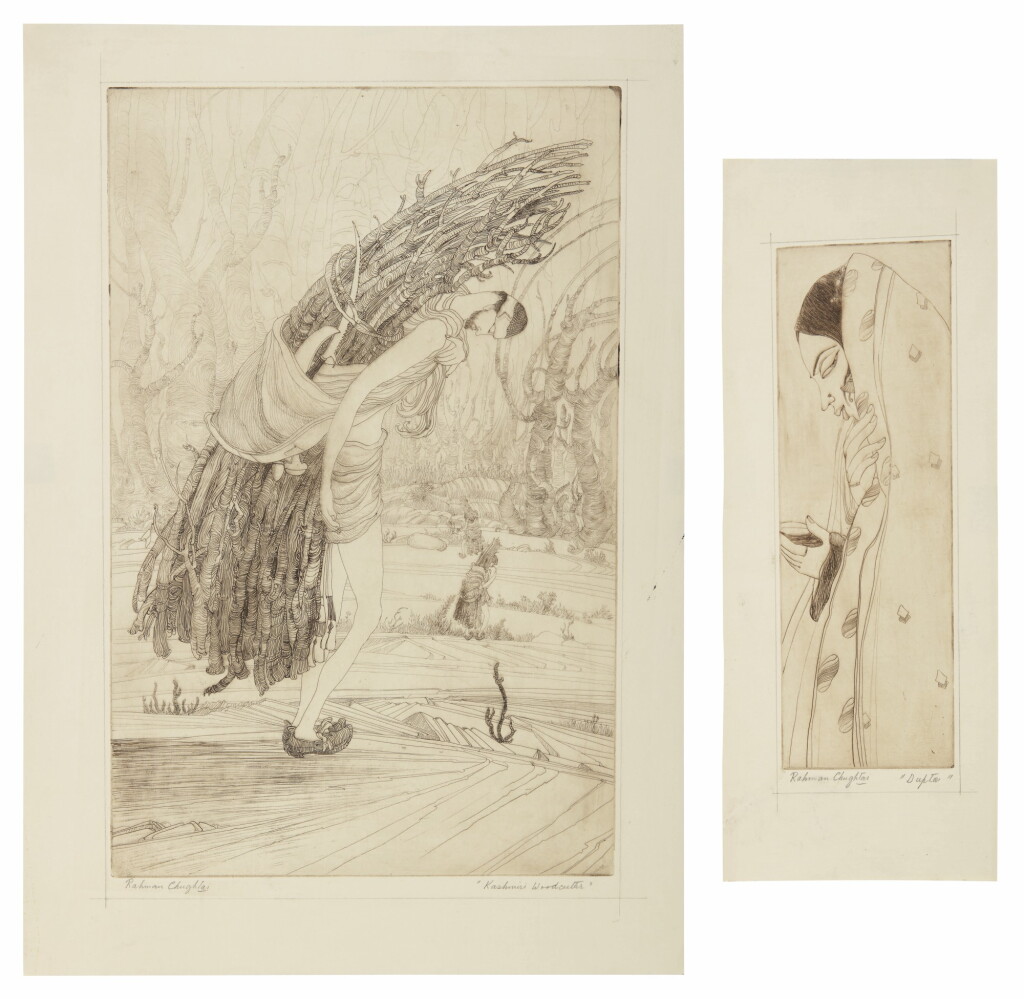 View full screen - View 1 of Lot 1802. ABDUR RAHMAN CHUGHTAI | KASHMIRI WOODCUTTER; DUPTA (SIC).