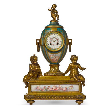 View full screen - View 1 of Lot 48. A GILT-BRONZE AND 'SÈVRES' PORCELAIN MANTEL CLOCK, RAINGO FRÈRES, PARIS, CIRCA 1860.
