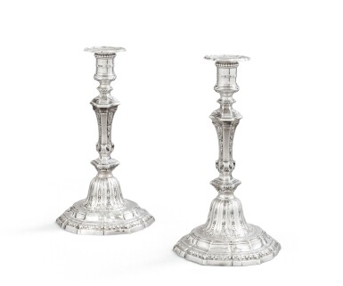 View full screen - View 1 of Lot 111. A pair of French silver candlesticks, Jacques Famechon, Paris, 1774-1775 | Paire de flambeaux en argent par Jacques Famechon, Paris, 1774-1775.