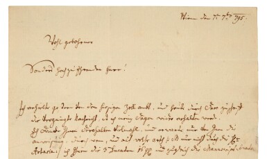 View full screen - View 1 of Lot 80. Joseph Haydn. Autograph letter signed, to Christoph Gottlob Breitkopf, 7 September 1795, apparently unpublished.