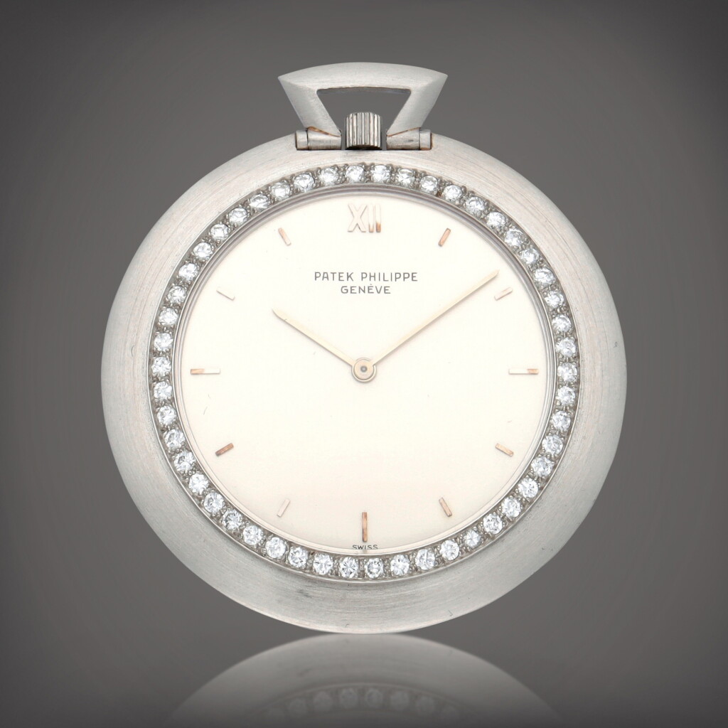 View full screen - View 1 of Lot 334. Reference 855/2 | A platinum and diamond-set open faced watch | Circa 1970.
