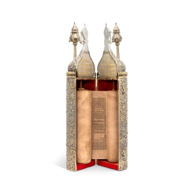 View full screen - View 1 of Lot 41. A Chinese Parcel-Gilt Silver Torah Scroll Case, Dated 1892.