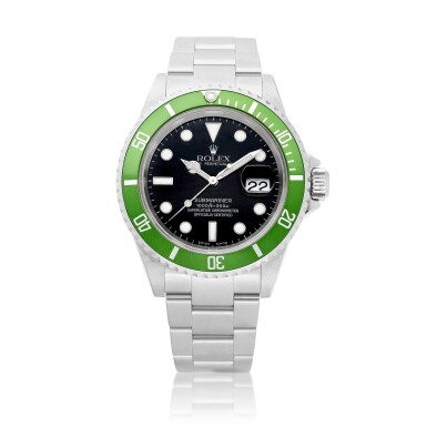 View full screen - View 1 of Lot 2298. Submariner "Kermit Flat 4", Reference 16610LV | A brand new and early stainless steel wristwatch with date and bracelet, Circa 2003 | 勞力士 | Submariner "Kermit Flat 4"型號16610LV | 全新早期精鋼鏈帶腕錶,備日期顯示,約2003年製.