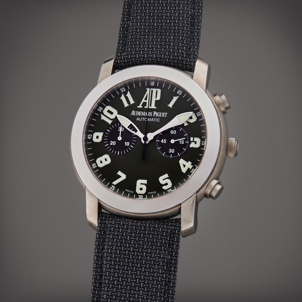 View full screen - View 1 of Lot 361. Reference 25949IP.O.0001KE.01 Jules Audemars Double X 6th Day Arnold Schwarzenegger | A limited edition titanium and platinum automatic chronograph wristwatch, Circa 2000.