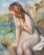 Baigneuse assise sur un rocher