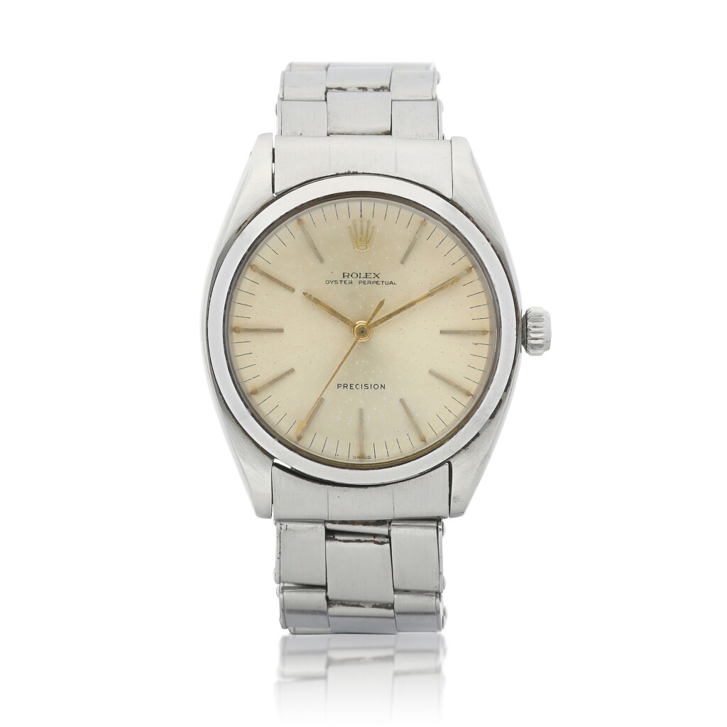 View full screen - View 1 of Lot 8030. Reference 6558 | A stainless steel wristwatch with bracelet, Circa 1962 | 勞力士 | 型號6558 精鋼鏈帶腕錶,約1962年製.