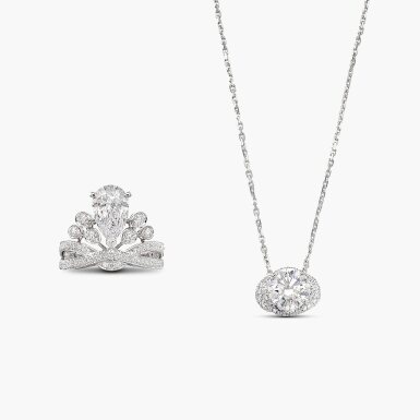 View full screen - View 1 of Lot 1445. Diamond Pendent Necklace and Ring | 尚美 | 2.11 及 2.03克拉 鑽石 項鏈 及 戒指.
