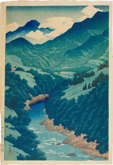 View full screen - View 1 of Lot 86. Kawase Hasui (1883-1957) | The River Some, Kai Province (Koshu Somegawa) | Taisho period, early 20th century.