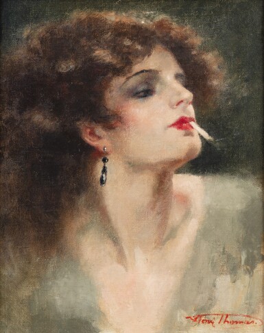 View full screen - View 1 of Lot 153. Portrait of a woman smoking (Olga) | Portrait de femme à la cigarette (Olga).