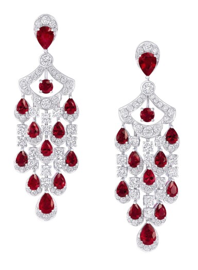 View full screen - View 1 of Lot 435. PAIR OF RUBY AND DIAMOND 'ICON' PENDANT-EARRINGS, GRAFF.