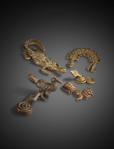 View full screen - View 1 of Lot 56. Five Akan Brass Goldweights, Ghana.