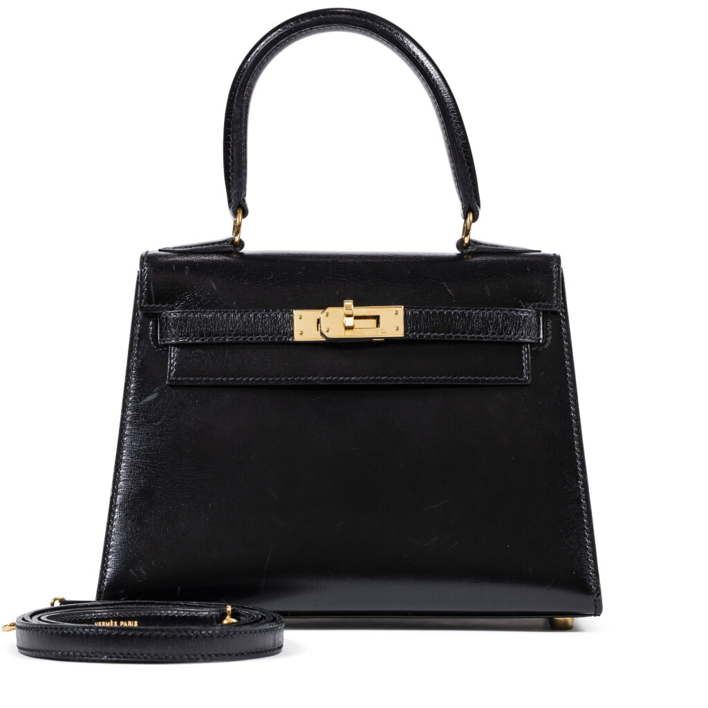 View full screen - View 1 of Lot 637. Vintage Black Box Mini Kelly I 20 Gold Hardware, 1991.