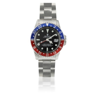 全螢幕檢視 - 查看163ROLEX | REF 1675 GMT-MASTER, A STAINLESS STEEL AUTOMATIC DUAL TIME WRISTWATCH WITH DATE AND BRACELET CIRCA 1973的1