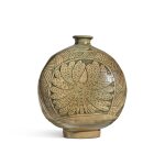 A Buncheong sgraffiato 'floral' moonflask, Joseon dynasty, 15th century