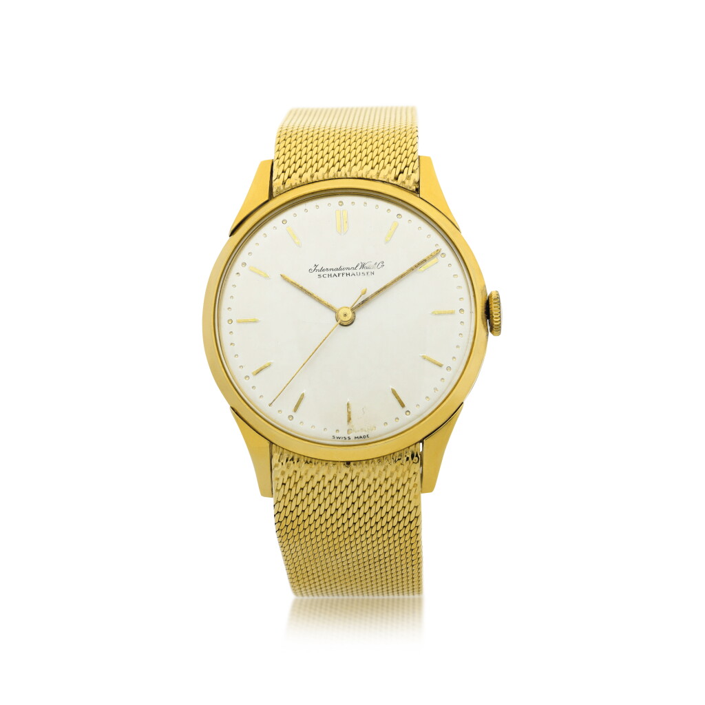 View full screen - View 1 of Lot 57. IWC | A YELLOW GOLD CENTER SECONDS BRACELET WATCH, CIRCA 1960.