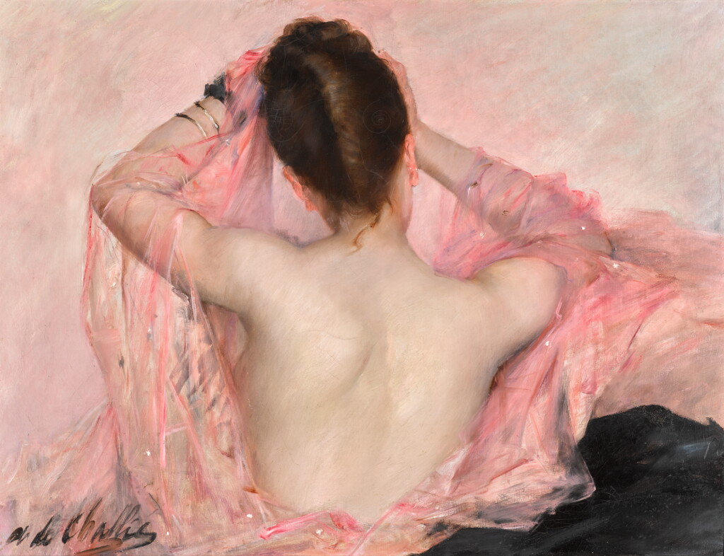 View full screen - View 1 of Lot 12. ALPHONSINE DE CHALLIÉ | BEAUTY WITH PINK VEIL.