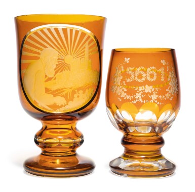 View full screen - View 1 of Lot 137. TWO BOHEMIAN CUT-GLASS GOBLETS, CIRCA 1901.