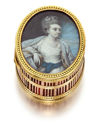 View full screen - View 1 of Lot 44. A two colour gold-mounted lacquer boite-à-miniature, probably Paris, 1772/73.