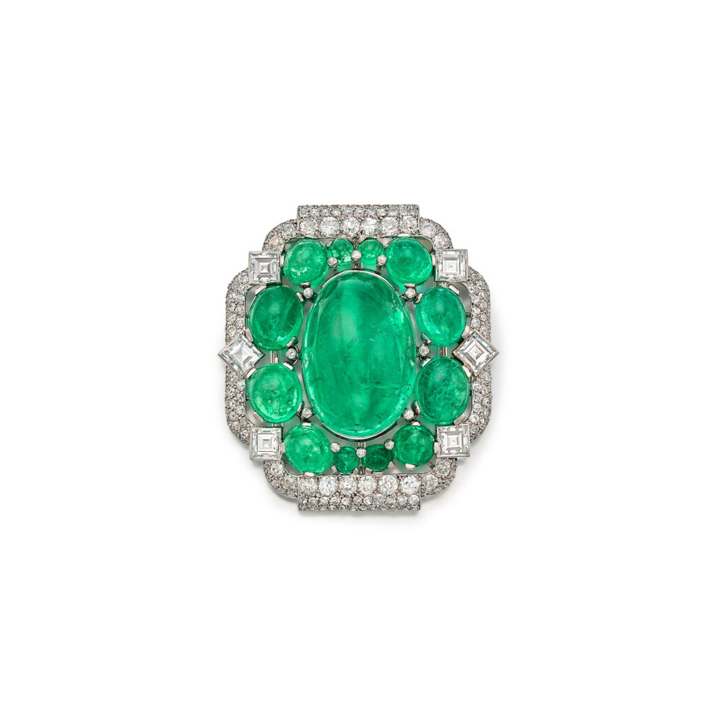 View full screen - View 1 of Lot 472. Emerald and Diamond 'Harmony' Brooch, Paris | 卡地亞 |祖母綠配鑽石 'Harmony 胸針,巴黎.