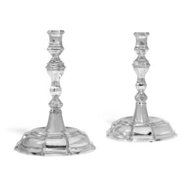 View full screen - View 1 of Lot 30. A pair of German silver candlesticks, maker's mark 'LAS', Dresden, mid-18th century.