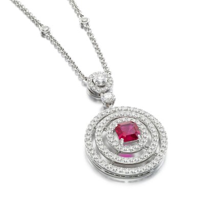 View full screen - View 1 of Lot 83. Ruby and diamond pendant-necklace, 'Bullseye'.