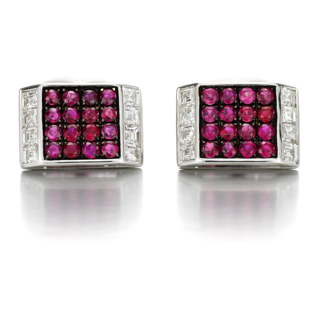 View full screen - View 1 of Lot 72. Mouawad | Pair of ruby and diamond cufflinks.