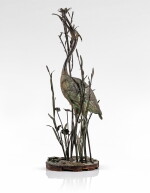 A large patinated bronze and metal crane, probably Japan, circa 1900